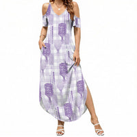 Aloha Hawaii Vintage Kahili Pa'a Lima Summer Maxi Dress Palaka Print Pastel Lavender