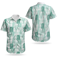 Aloha Hawaii Vintage Kahili Pa'a Lima Couples Matching Long Sleeve Bodycon Dress and Hawaiian Shirt Palaka Print Mossy Teal