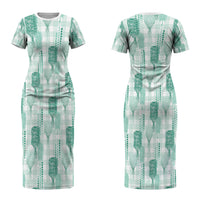 Aloha Hawaii Vintage Kahili Pa'a Lima Couples Matching Short Sleeve Bodycon Dress and Hawaiian Shirt Palaka Print Mossy Teal