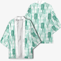 Aloha Hawaii Vintage Kahili Pa'a Lima Kimono Palaka Print Mossy Teal