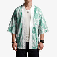 Aloha Hawaii Vintage Kahili Pa'a Lima Kimono Palaka Print Mossy Teal