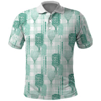 Aloha Hawaii Vintage Kahili Pa'a Lima Polo Shirt Palaka Print Mossy Teal
