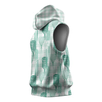 Aloha Hawaii Vintage Kahili Pa'a Lima Sleeveless Hoodie Palaka Print Mossy Teal