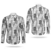 Aloha Hawaii Vintage Kahili Pa'a Lima Couples Matching Puletasi and Long Sleeve Button Shirt Palaka Print Hinahina