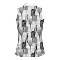 Aloha Hawaii Vintage Kahili Pa'a Lima Women Sleeveless Polo Shirt Palaka Print Hinahina