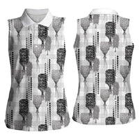 Aloha Hawaii Vintage Kahili Pa'a Lima Women Sleeveless Polo Shirt Palaka Print Hinahina