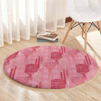Aloha Hawaii Vintage Kahili Pa'a Lima Round Carpet Palaka Print Berry Pink