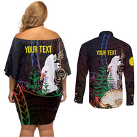 New Caledonia Kanaky Personalized Couples Matching Off Shoulder Short Dress and Long Sleeve Button Shirt Kagu Bird Emblem - Polynesian Pride
