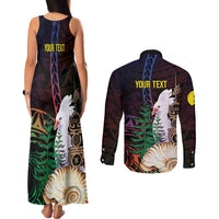 New Caledonia Kanaky Personalized Couples Matching Tank Maxi Dress and Long Sleeve Button Shirt Kagu Bird Emblem - Polynesian Pride