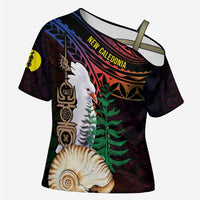 New Caledonia Kanaky Personalized Cross Shoulder Shirt Kagu Bird Emblem - Polynesian Pride