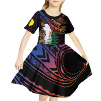 New Caledonia Kanaky Personalized Kid Short Sleeve Dress Kagu Bird Emblem - Polynesian Pride