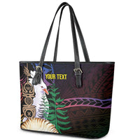 New Caledonia Kanaky Personalized Leather Tote Bag Kagu Bird Emblem - Polynesian Pride