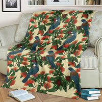 New Zealand Christmas Blanket Romantic Tui Birds on Pohutukawa - Ivory - Polynesian Pride