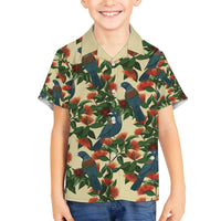 New Zealand Christmas Family Matching Off The Shoulder Long Sleeve Dress and Hawaiian Shirt Romantic Tui Birds on Pohutukawa - Ivory - Polynesian Pride