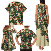 New Zealand Christmas Family Matching Tank Maxi Dress and Hawaiian Shirt Romantic Tui Birds on Pohutukawa - Ivory - Polynesian Pride