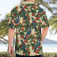 New Zealand Christmas Hawaiian Shirt Romantic Tui Birds on Pohutukawa - Ivory - Polynesian Pride