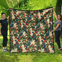 New Zealand Christmas Quilt Romantic Tui Birds on Pohutukawa - Ivory - Polynesian Pride