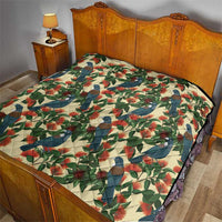 New Zealand Christmas Quilt Romantic Tui Birds on Pohutukawa - Ivory - Polynesian Pride