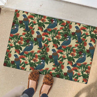 New Zealand Christmas Rubber Doormat Romantic Tui Birds on Pohutukawa - Ivory - Polynesian Pride