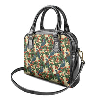 New Zealand Christmas Shoulder Handbag Romantic Tui Birds on Pohutukawa - Ivory LT7 - Polynesian Pride