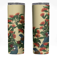 New Zealand Christmas Skinny Tumbler Romantic Tui Birds on Pohutukawa - Ivory - Polynesian Pride