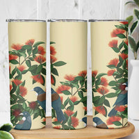 New Zealand Christmas Skinny Tumbler Romantic Tui Birds on Pohutukawa - Ivory - Polynesian Pride