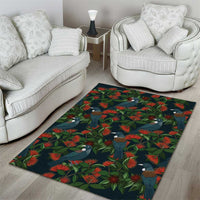 New Zealand Christmas Area Rug Romantic Tui Birds on Pohutukawa - Cobalt - Polynesian Pride
