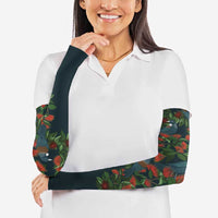 New Zealand Christmas Arm Sleeves Romantic Tui Birds on Pohutukawa - Cobalt - Polynesian Pride