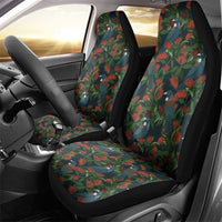 New Zealand Christmas Car Seat Cover Romantic Tui Birds on Pohutukawa - Cobalt - Polynesian Pride