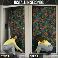 New Zealand Christmas Door Cover Romantic Tui Birds on Pohutukawa - Cobalt - Polynesian Pride