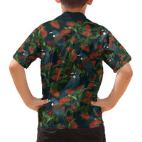 New Zealand Christmas Family Matching Puletasi and Hawaiian Shirt Romantic Tui Birds on Pohutukawa - Cobalt LT7 - Polynesian Pride