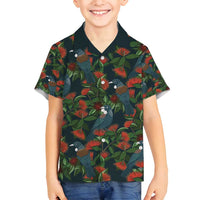 New Zealand Christmas Family Matching Puletasi and Hawaiian Shirt Romantic Tui Birds on Pohutukawa - Cobalt LT7 Son's Shirt Cobalt - Polynesian Pride