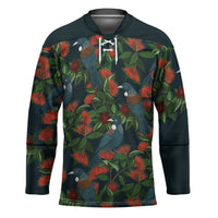 New Zealand Christmas Hockey Jersey Romantic Tui Birds on Pohutukawa - Cobalt LT7 Unisex Cobalt - Polynesian Pride