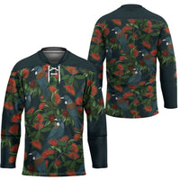 New Zealand Christmas Hockey Jersey Romantic Tui Birds on Pohutukawa - Cobalt LT7 - Polynesian Pride