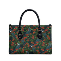 New Zealand Christmas Leather Bag Romantic Tui Birds on Pohutukawa - Cobalt - Polynesian Pride