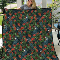 New Zealand Christmas Quilt Romantic Tui Birds on Pohutukawa - Cobalt LT7 Cobalt - Polynesian Pride