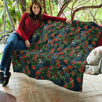 New Zealand Christmas Quilt Romantic Tui Birds on Pohutukawa - Cobalt LT7 - Polynesian Pride