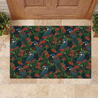 New Zealand Christmas Rubber Doormat Romantic Tui Birds on Pohutukawa - Cobalt LT7 Cobalt - Polynesian Pride