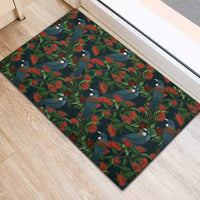 New Zealand Christmas Rubber Doormat Romantic Tui Birds on Pohutukawa - Cobalt LT7 - Polynesian Pride