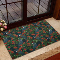 New Zealand Christmas Rubber Doormat Romantic Tui Birds on Pohutukawa - Cobalt LT7 - Polynesian Pride