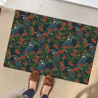 New Zealand Christmas Rubber Doormat Romantic Tui Birds on Pohutukawa - Cobalt LT7 - Polynesian Pride