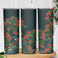 New Zealand Christmas Skinny Tumbler Romantic Tui Birds on Pohutukawa - Cobalt - Polynesian Pride