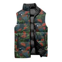 New Zealand Christmas Sleeveless Puffer Jacket Romantic Tui Birds on Pohutukawa - Cobalt - Polynesian Pride