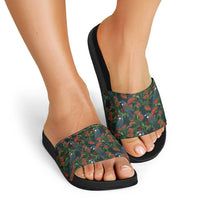 New Zealand Christmas Slide Sandals Romantic Tui Birds on Pohutukawa - Cobalt - Polynesian Pride