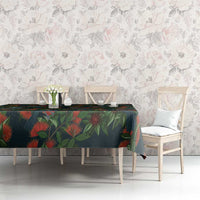 New Zealand Christmas Tablecloth Romantic Tui Birds on Pohutukawa - Cobalt - Polynesian Pride