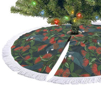 New Zealand Christmas Tree Skirt Romantic Tui Birds on Pohutukawa - Cobalt - Polynesian Pride