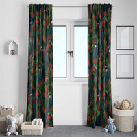 New Zealand Christmas Window Curtain Romantic Tui Birds on Pohutukawa - Cobalt - Polynesian Pride