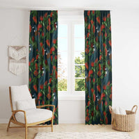 New Zealand Christmas Window Curtain Romantic Tui Birds on Pohutukawa - Cobalt - Polynesian Pride