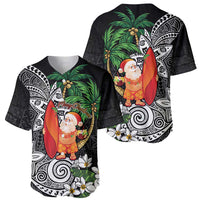 Polynesian Baseball Jersey Tropical Santa - Plumeria Black Vintage LT7 - Polynesian Pride
