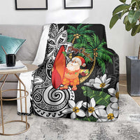 Polynesian Blanket Tropical Santa - Plumeria Black Vintage